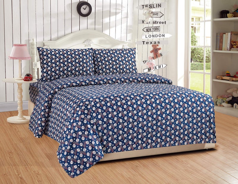 Linen Plus طقم شراشف من الكتان بلس للأولاد المراهقين بيسبول عتيق أزرق بحري أحمر أبيض دوري النجوم، شريحة مسطحة، شريحة ملائمة وغطاء وسادة بحجم توأم جديد - Image 2